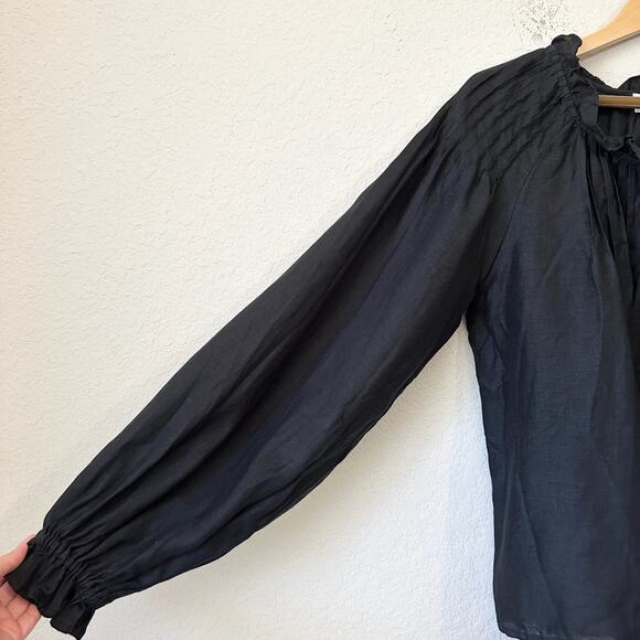 LUNAR FOX Charlotte Blouse Black Linen Balloon Sleeve Minimalist Goth - Picture 6 of 10